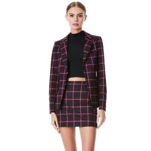 Alice + Olivia Black Blazer with Pink Windowpane Check